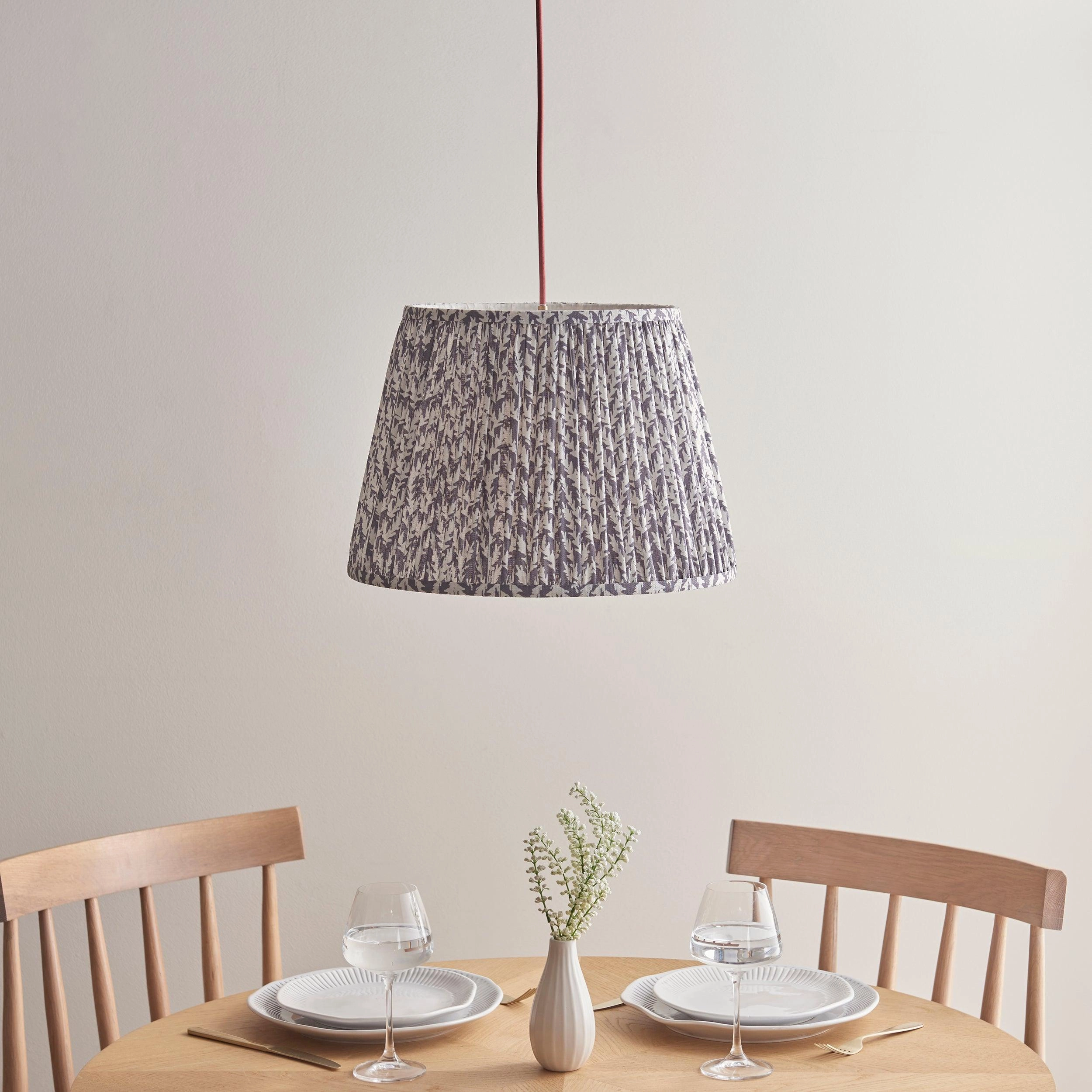 Eltham Ceiling Pendant Light With Red Flex and Grey Leaf 40cm Shade