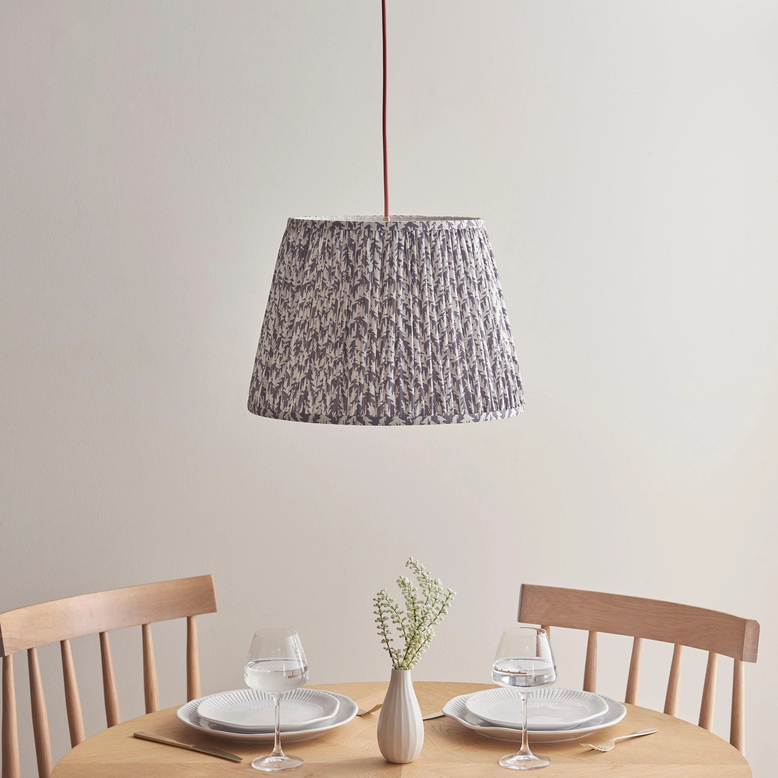 Eltham Ceiling Pendant Light With Red Flex and Grey Leaf 40cm Shade