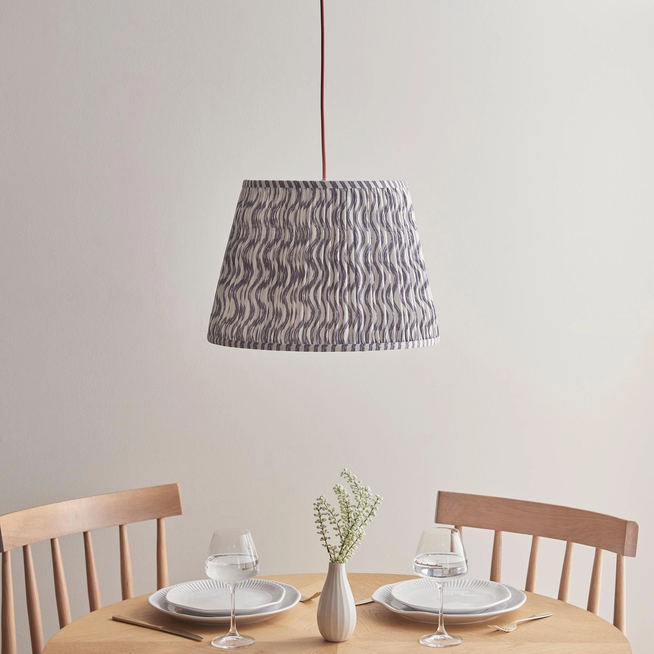 Eltham Ceiling Pendant Light With Red Flex and Grey Ripple 40cm Shade