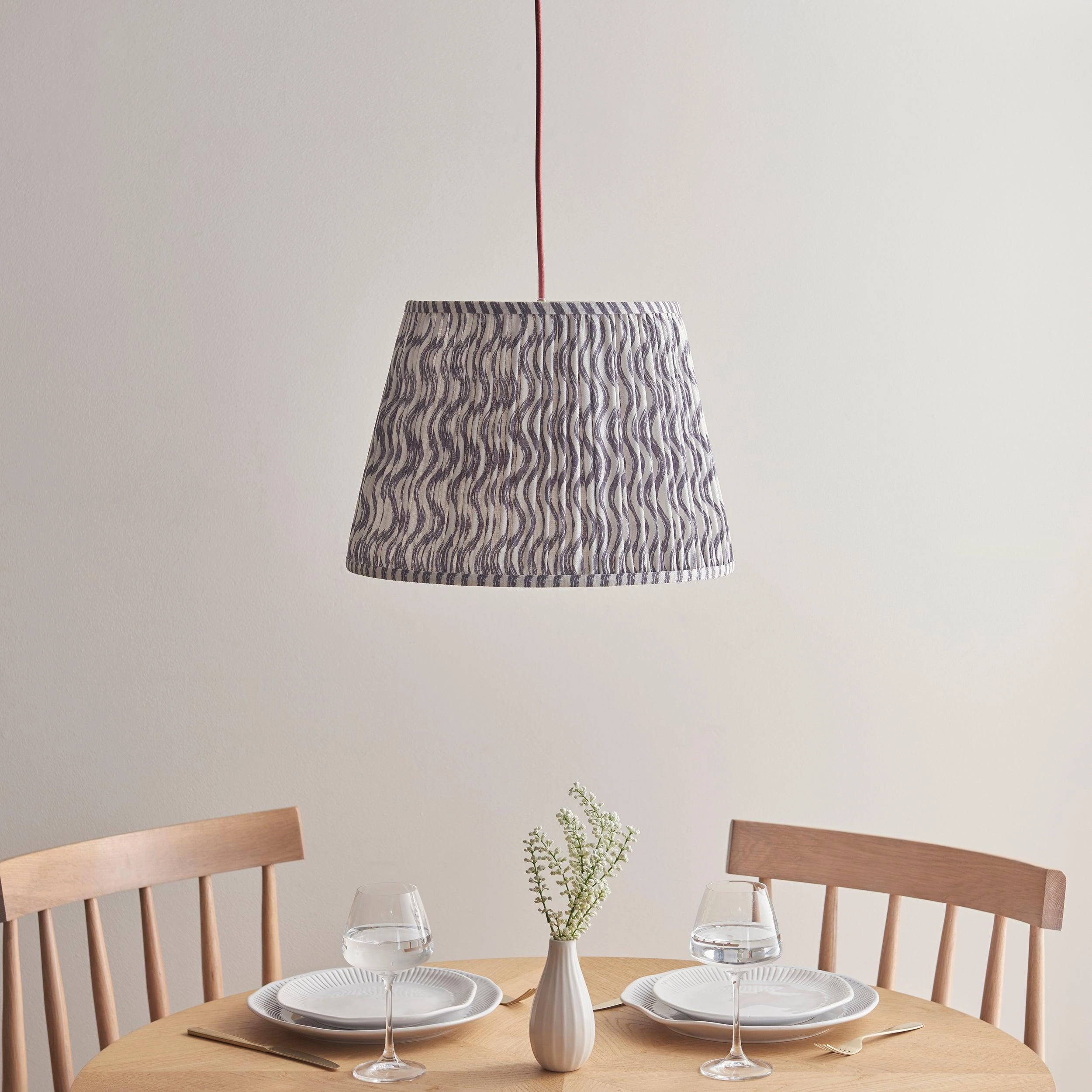 Eltham Ceiling Pendant Light With Red Flex and Grey Ripple 40cm Shade