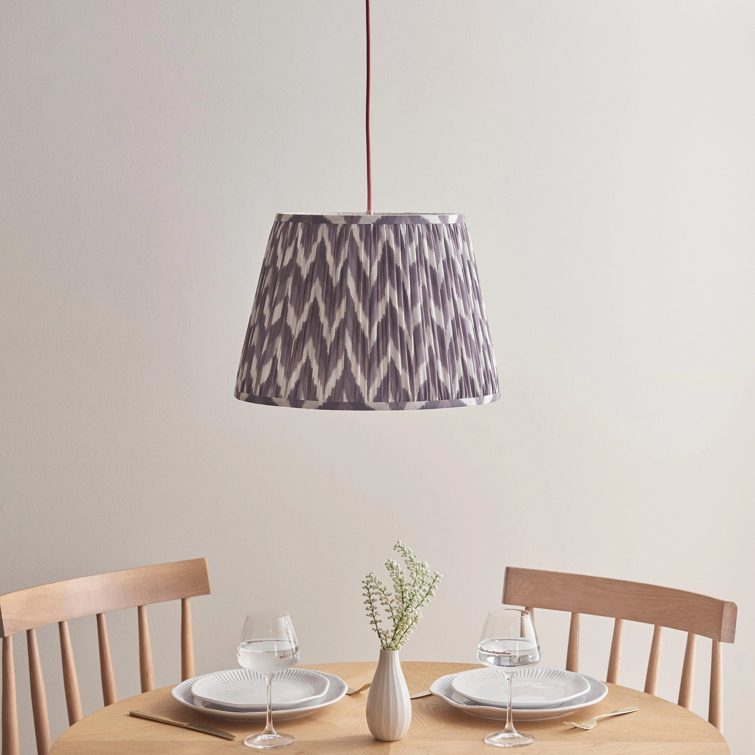 Eltham Ceiling Pendant Light With Red Flex and Grey Zigzag 40cm Shade