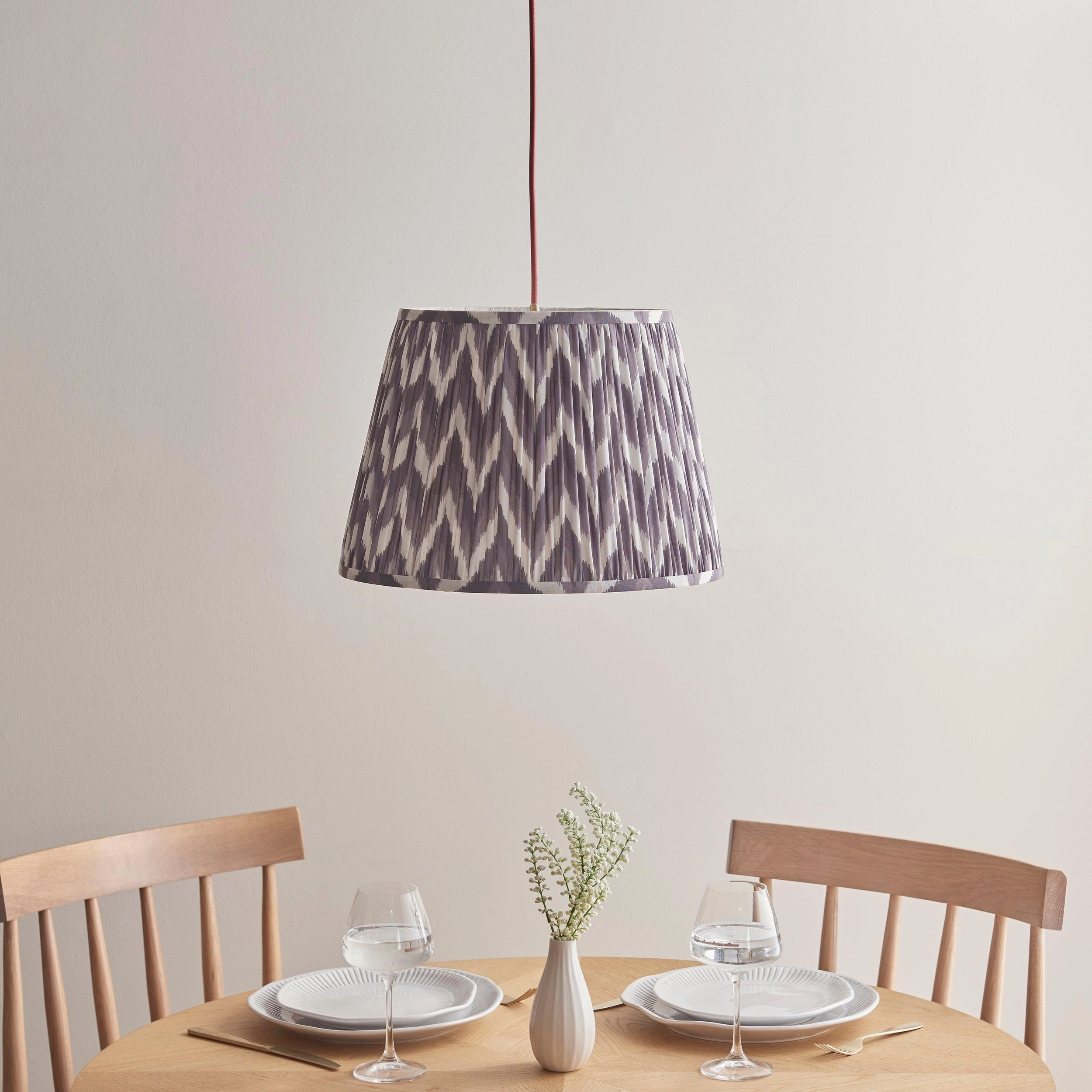 Eltham Ceiling Pendant Light With Red Flex and Grey Zigzag 40cm Shade
