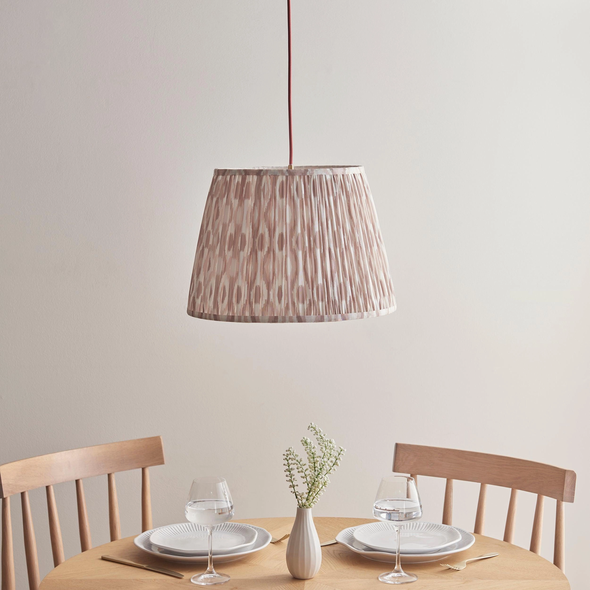 Eltham Ceiling Pendant Light With Red Flex and Neutral Ikat 40cm Shade