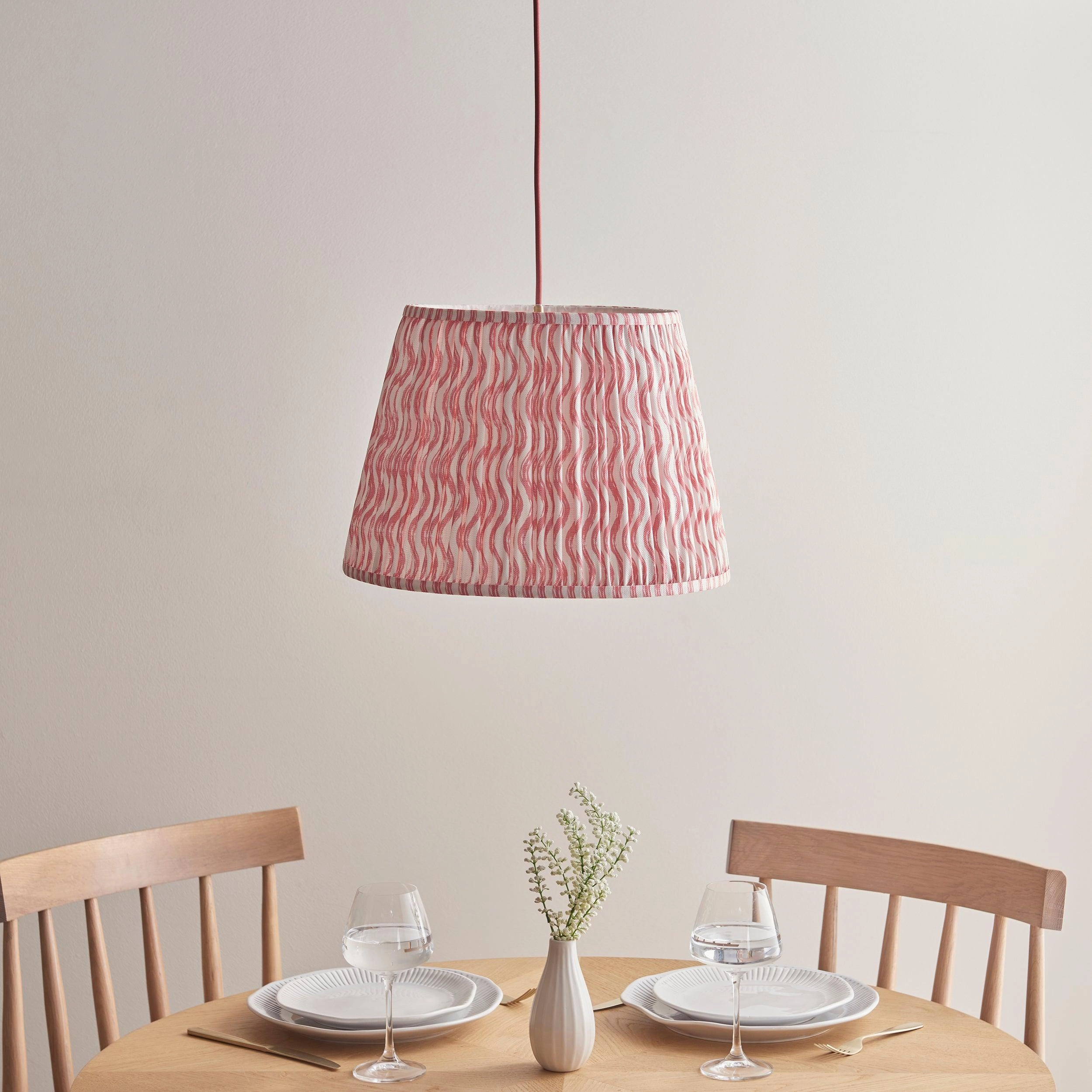 Eltham Ceiling Pendant Light With Red Flex and Pink Ripple 40cm Shade