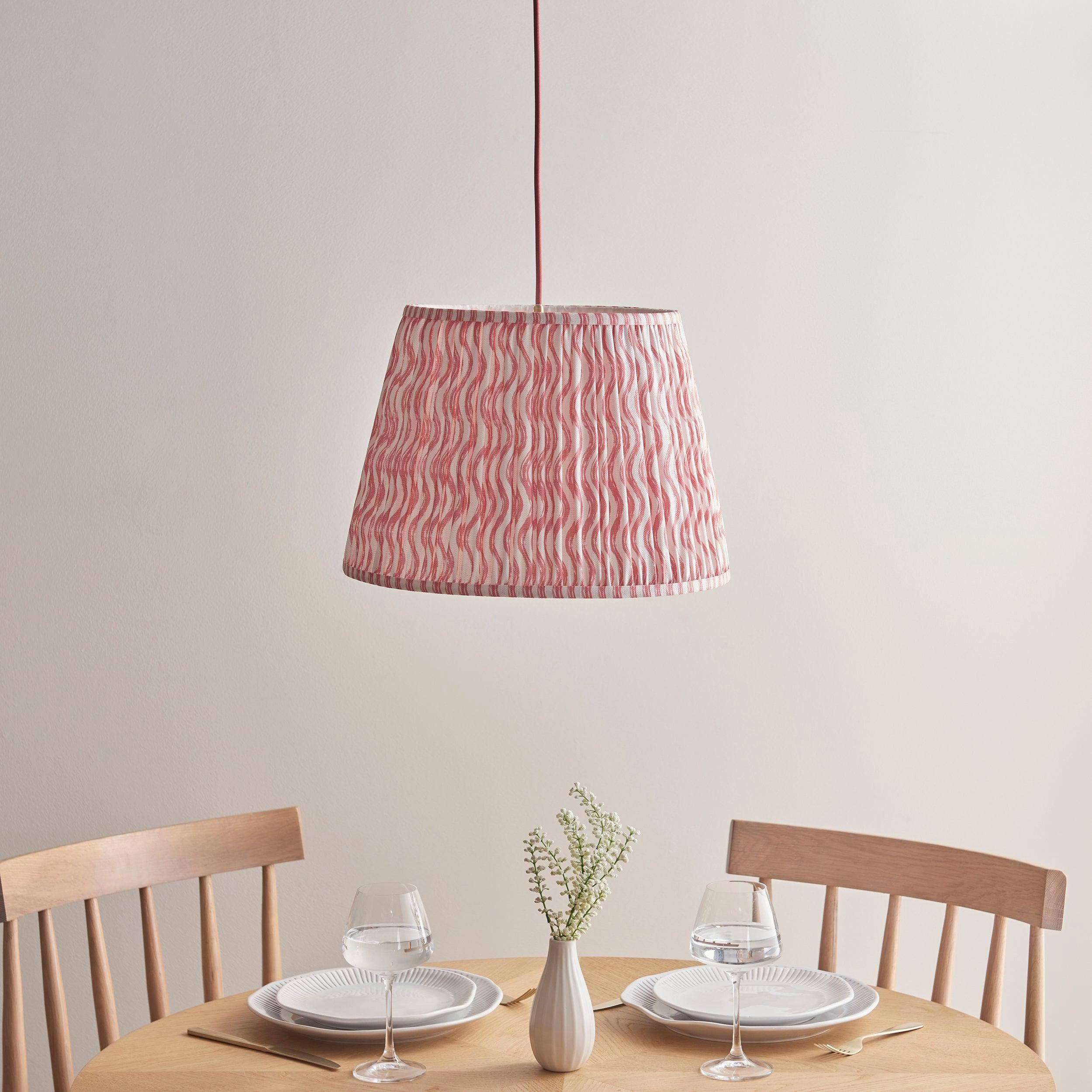 Eltham Ceiling Pendant Light With Red Flex and Pink Ripple 40cm Shade