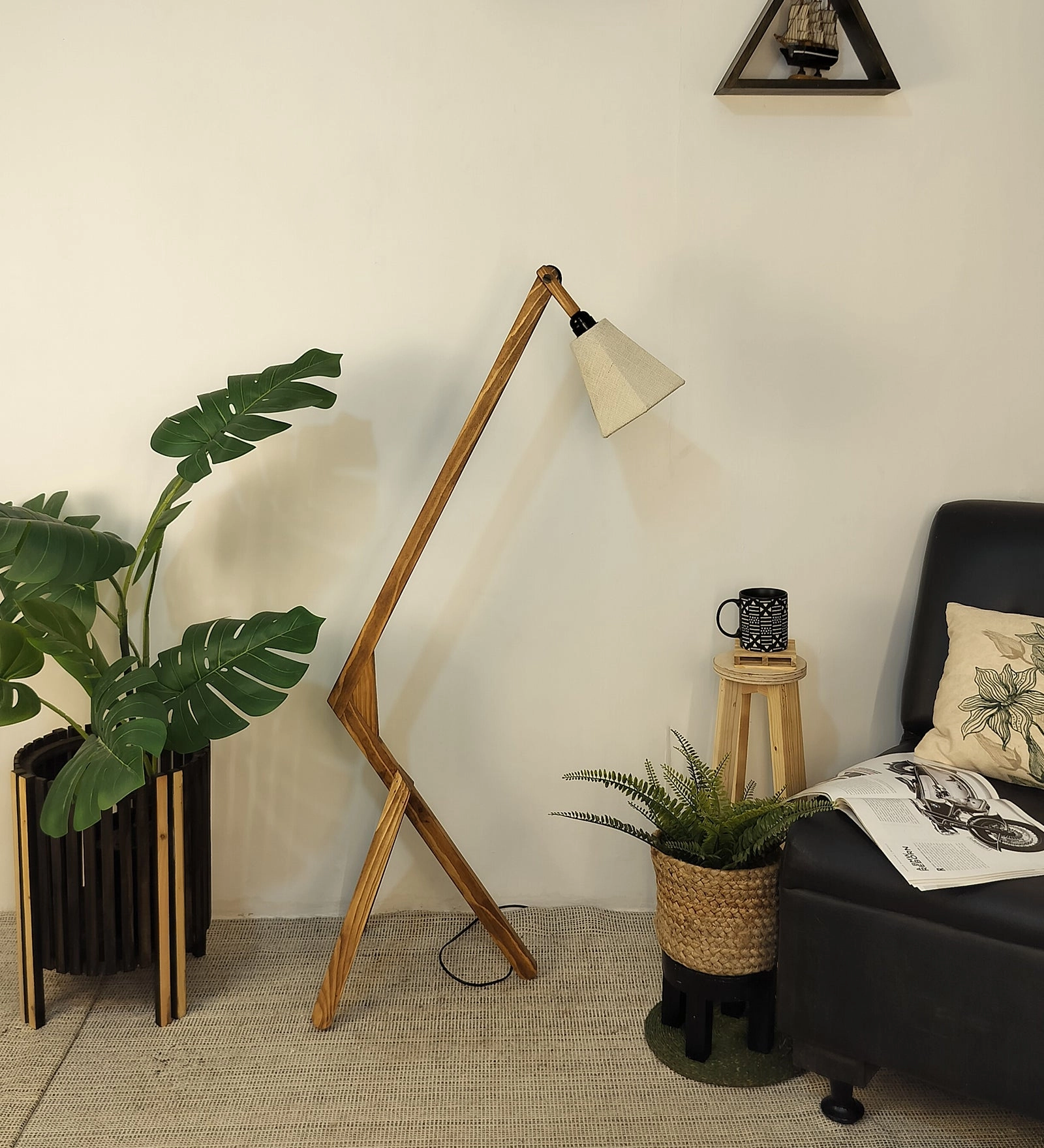 Emphasis Wooden Floor Lamp with Brown Base and Beige Fabric Lampshade (BULB NOT INCLUDED) creative lampshade design