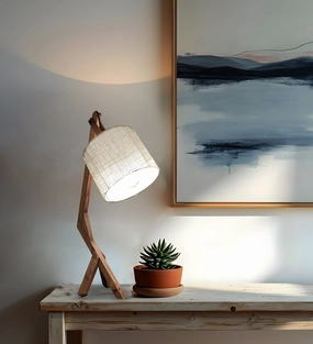 Emphasis Wooden Table Lamp with Brown Base and Yellow Fabric Lampshade (BULB NOT INCLUDED) decorative ceiling fixture