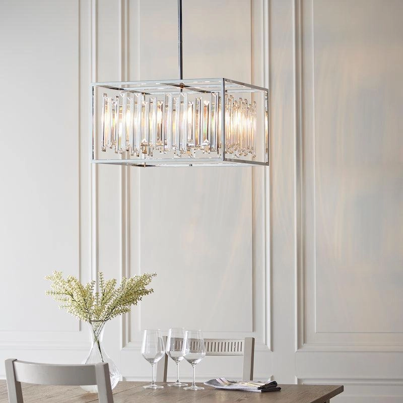 Endon Acadia 6 Light Chrome & Crystal Pendant Light white ceiling lamp