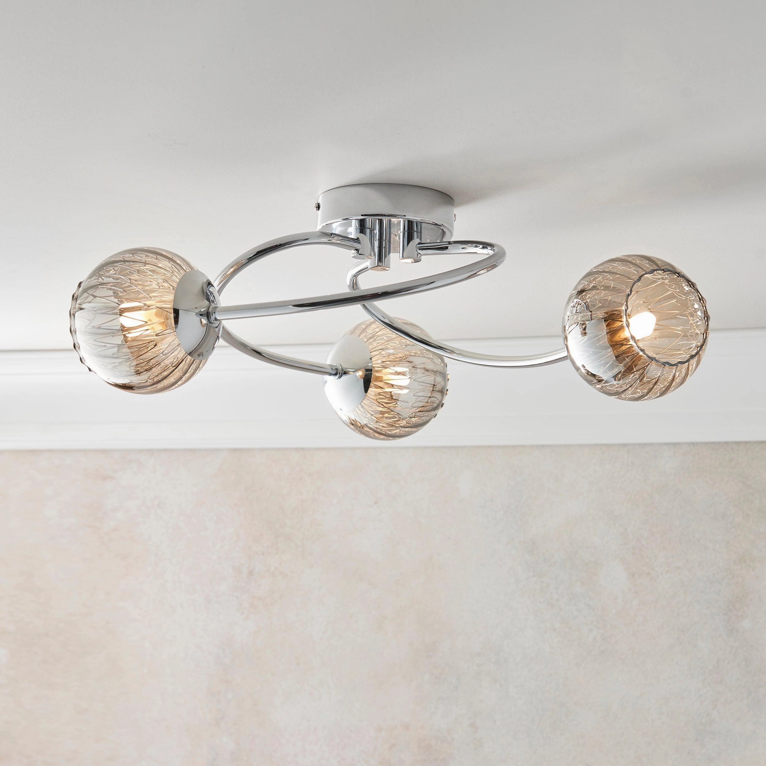 Endon Aerith 3 Light Chrome Semi Flush Ceiling Light white ceiling lamp