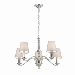 Endon Astaire 5 Arm Satin Nickel Chandelier - Cotton Shades white ceiling lamp