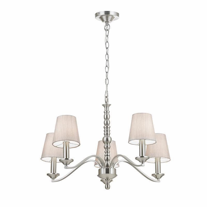 Endon Astaire 5 Arm Satin Nickel Chandelier - Cotton Shades white ceiling lamp