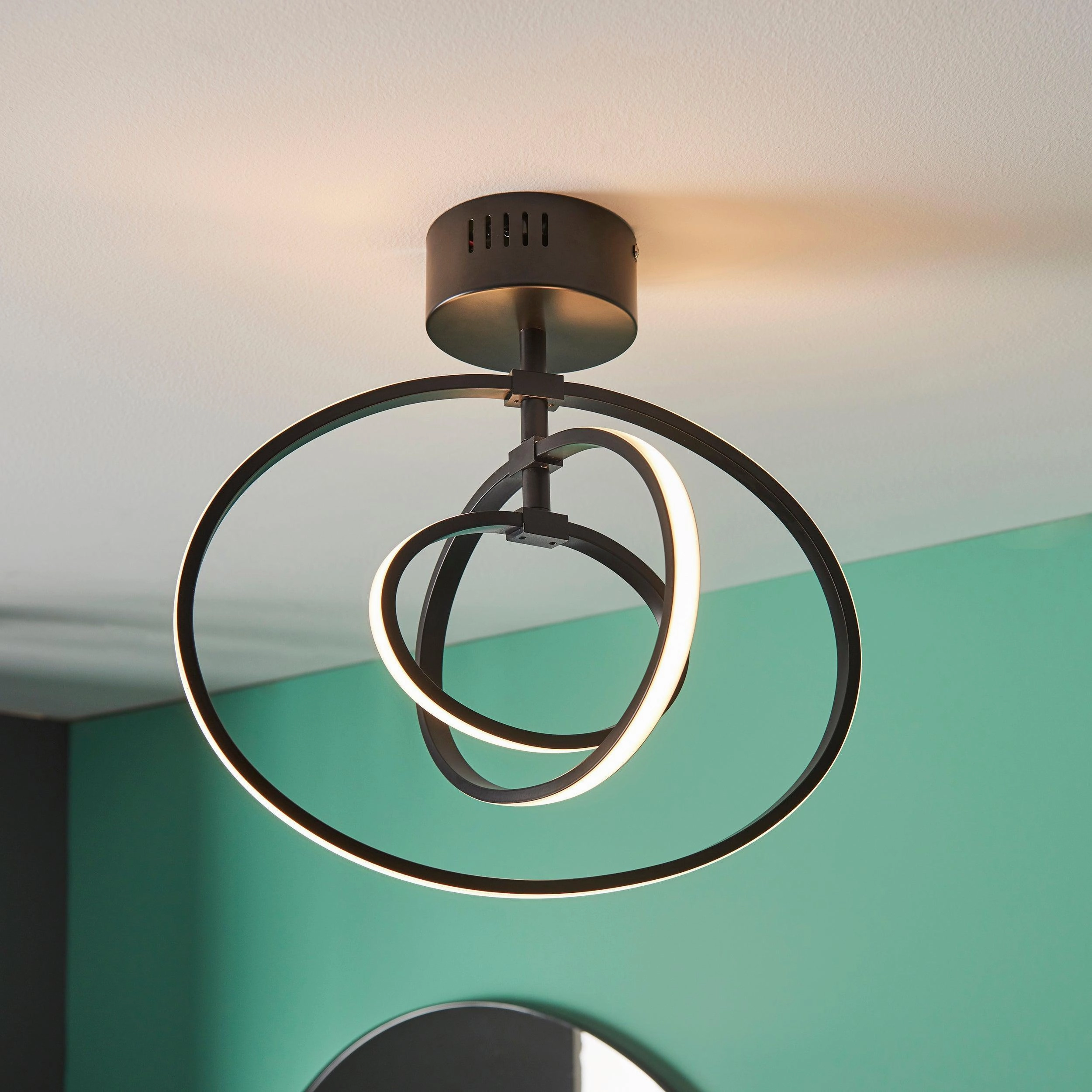 Endon Avali 1 Light LED Black & White Ceiling  Semi Flush