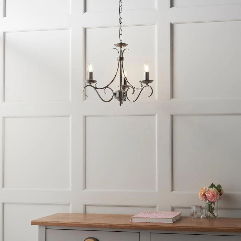 Endon Bernice Antique Silver Finish 3 Light Chandelier