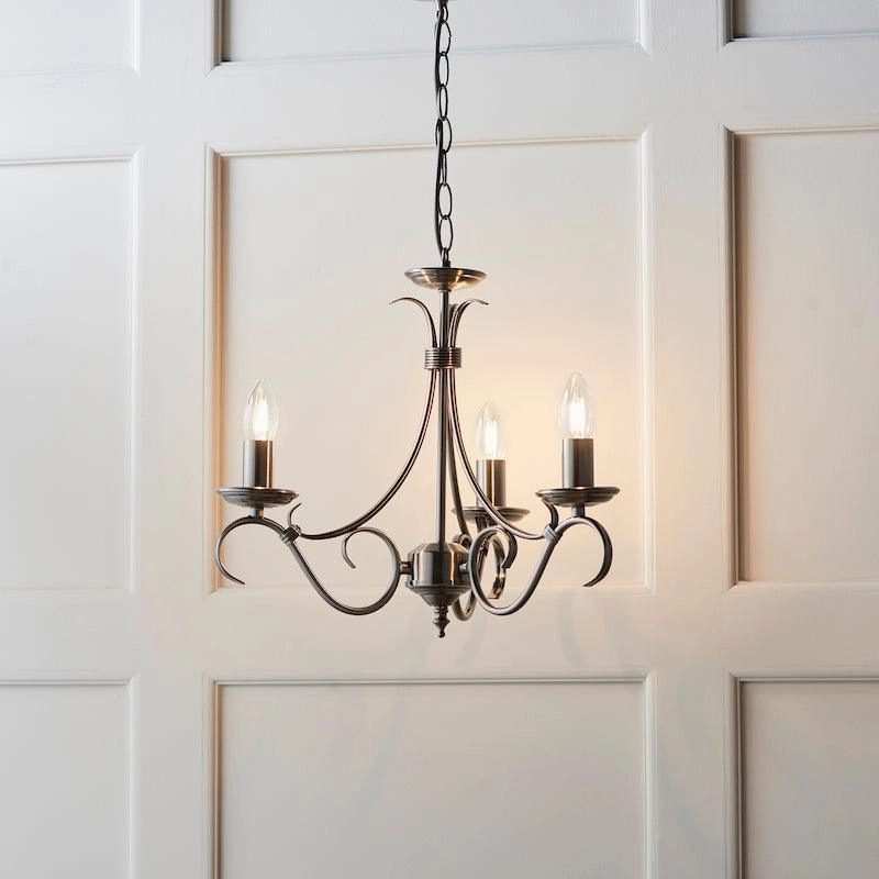 Endon Bernice Antique Silver Finish 3 Light Chandelier white ceiling lamp