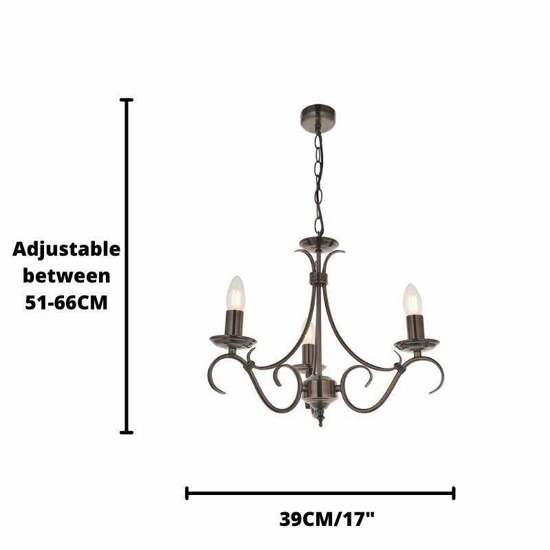Endon Bernice Antique Silver Finish 3 Light Chandelier