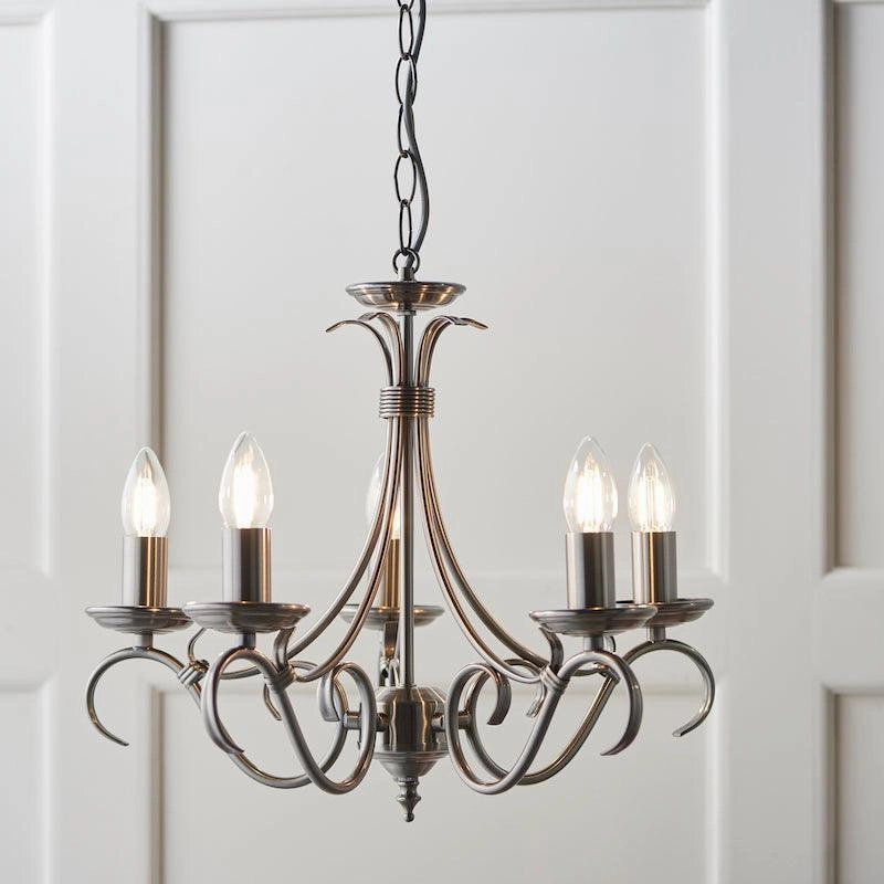 Endon Bernice Antique Silver Finish 5 Light Chandelier white ceiling lamp