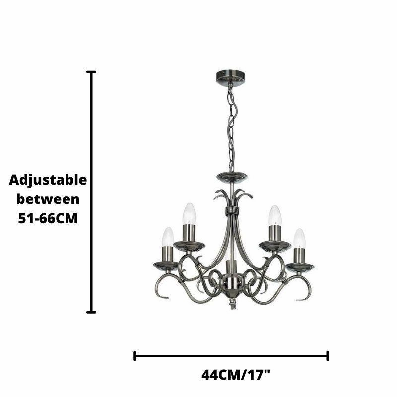 Endon Bernice Antique Silver Finish 5 Light Chandelier