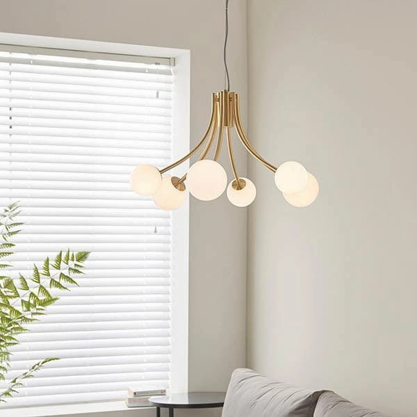 Endon Bloom Gold 6 light Ceiling Pendant Light - Opal Glass - Open Box