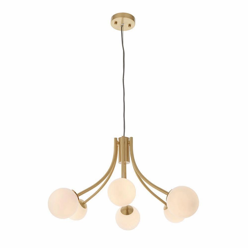Endon Bloom Gold 6 light Ceiling Pendant Light - Opal Glass - Open Box