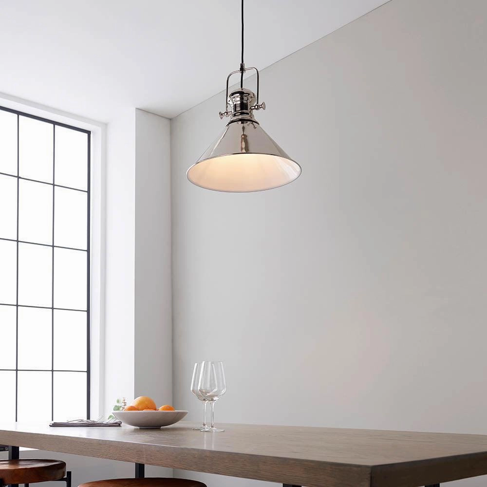 Endon Brampton 1 Light Polished Nickel Ceiling Pendant