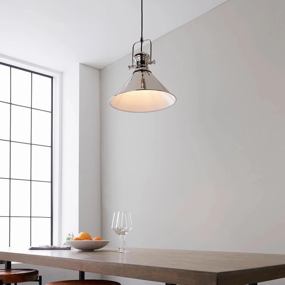 Endon Brampton 1 Light Polished Nickel Ceiling Pendant
