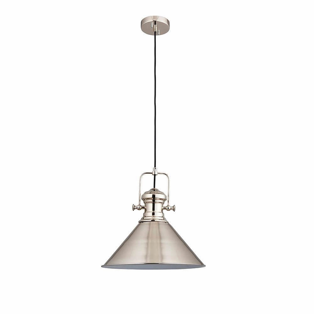 Endon Brampton 1 Light Polished Nickel Ceiling Pendant