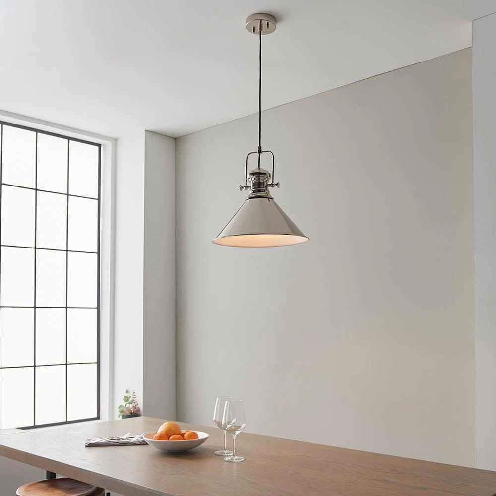 Endon Brampton 1 Light Polished Nickel Ceiling Pendant