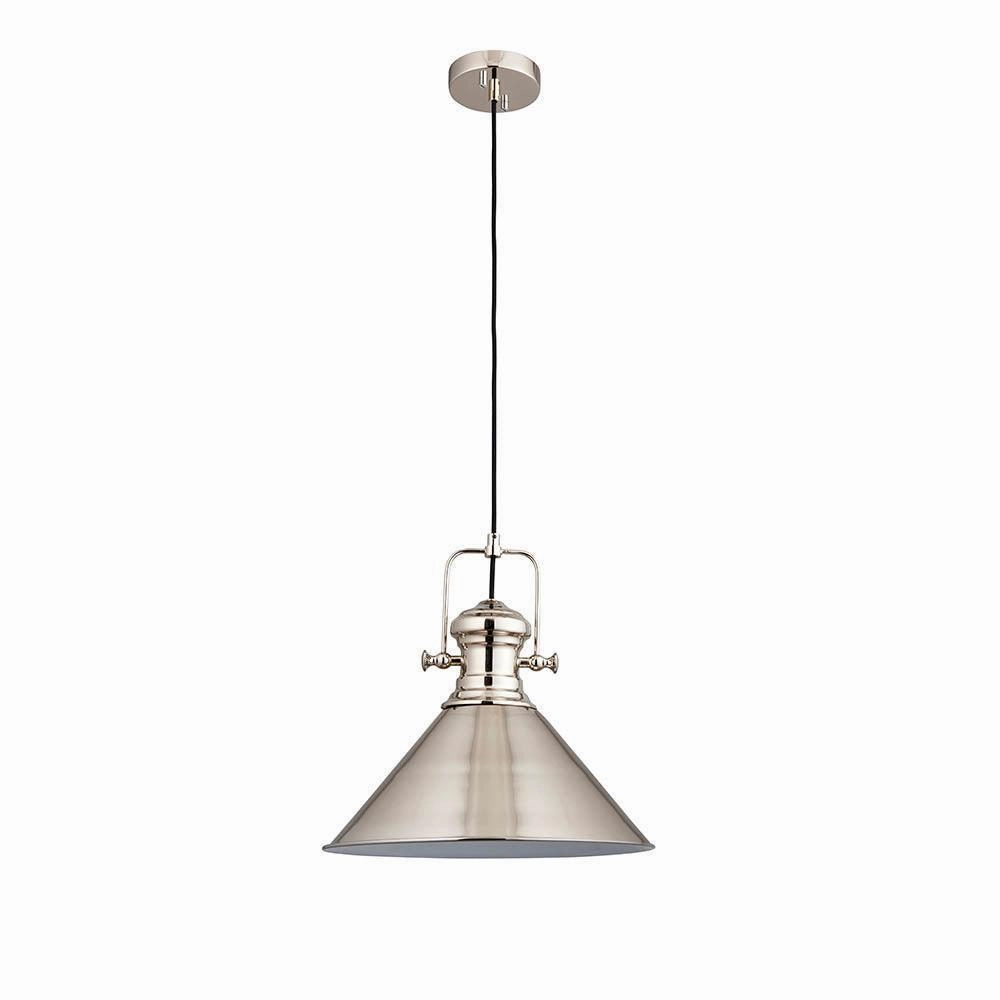 Endon Brampton 1 Light Polished Nickel Ceiling Pendant