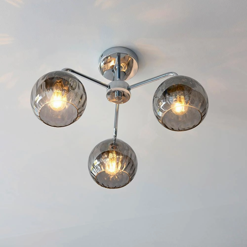 Endon Dimple 3 Light Semi Flush Polished Chrome Ceiling Light