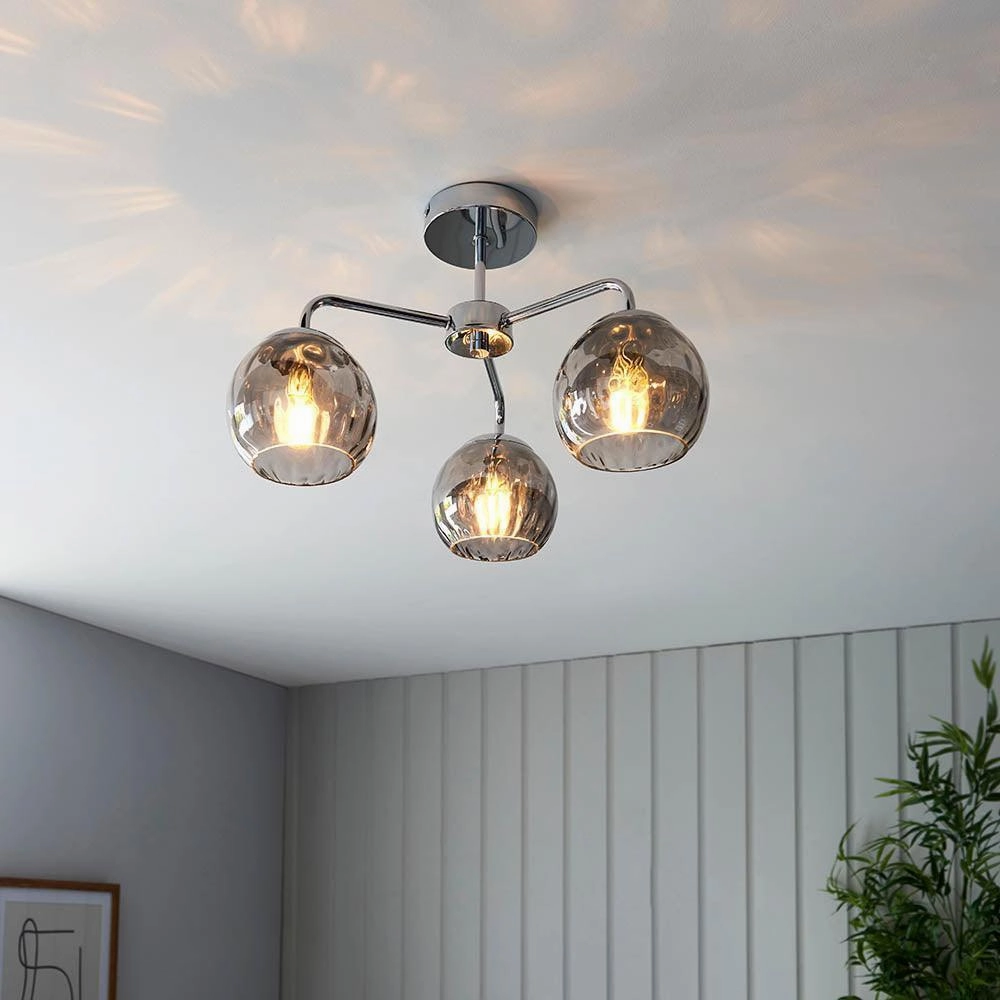 Endon Dimple 3 Light Semi Flush Polished Chrome Ceiling Light white ceiling lamp