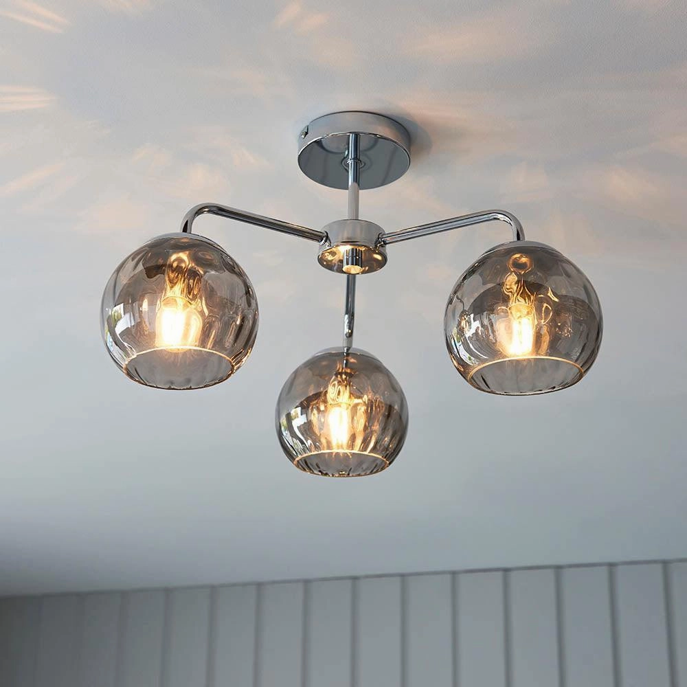 Endon Dimple 3 Light Semi Flush Polished Chrome Ceiling Light
