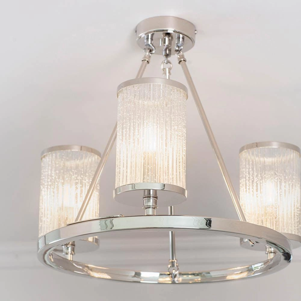 Endon Easton 3 Light Nickel Semi Flush Ceiling Light - Open Box