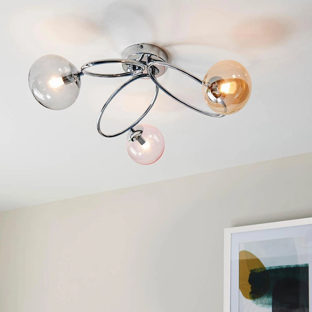 Endon Ellipse 3 Light Semi Flush Chrome Ceiling Light