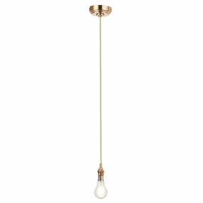 Endon Eltham Aged Brass & Green Braided Cable Set 1 Light Pendant ambient ceiling fixture