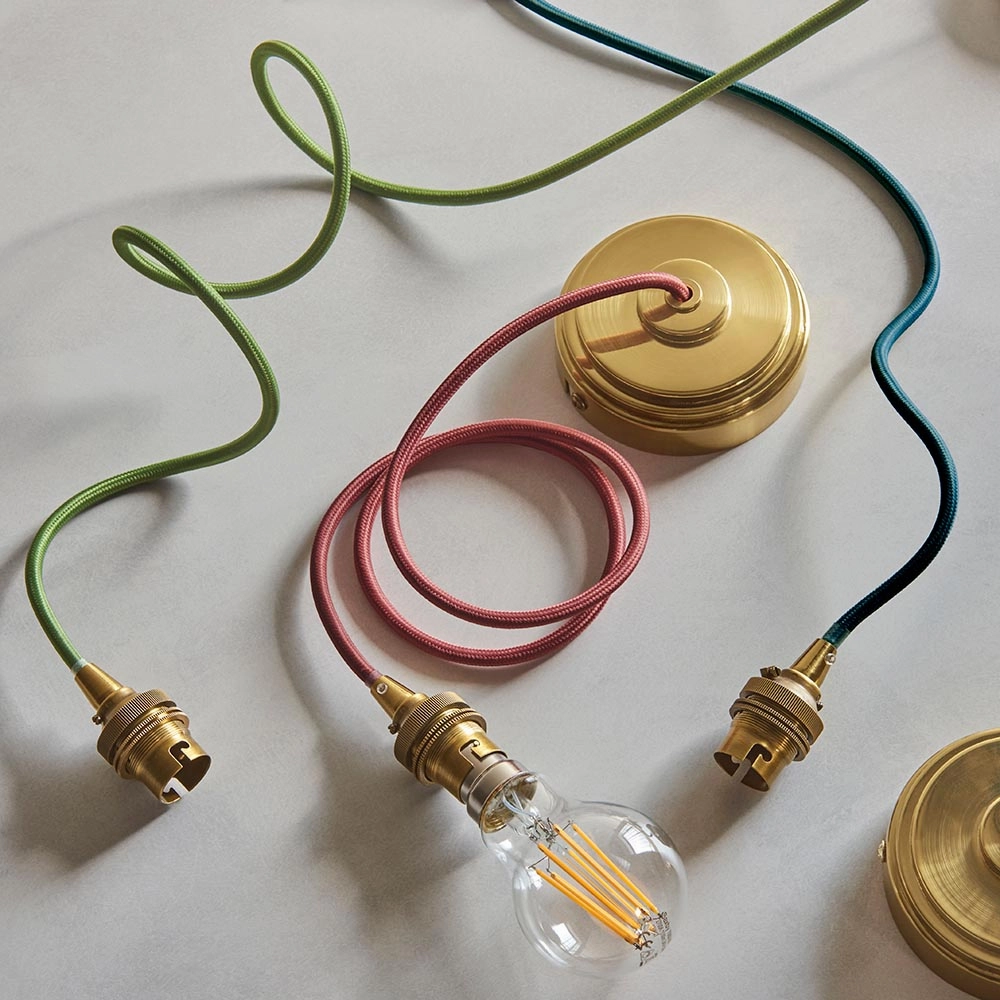 Endon Eltham Aged Brass & Green Braided Cable Set 1 Light Pendant
