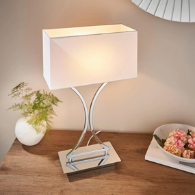 Endon Epalle Chrome Plate & White Cotton Mix Table Lamp energy-saving LED light