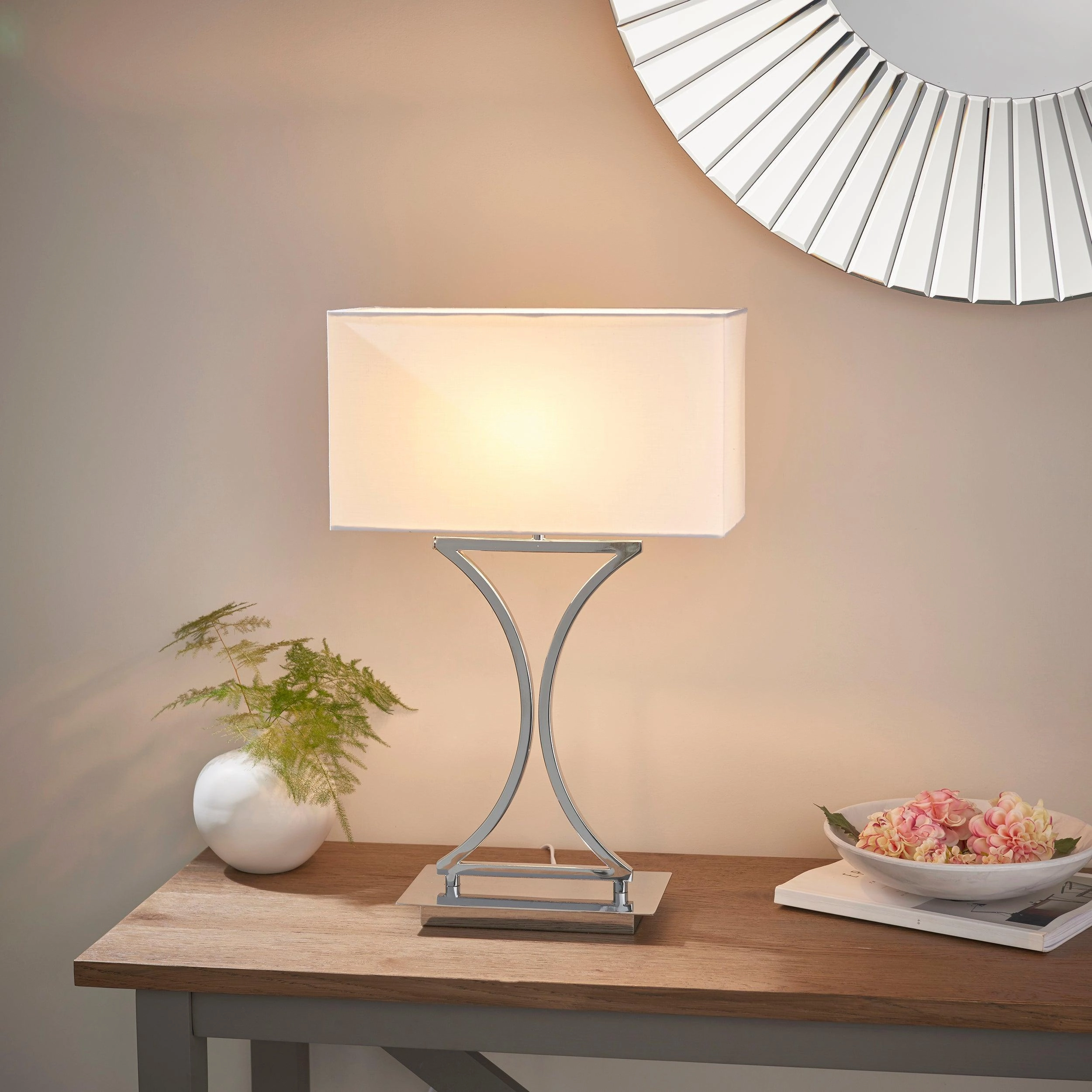 Endon Epalle Chrome Plate & White Cotton Mix Table Lamp