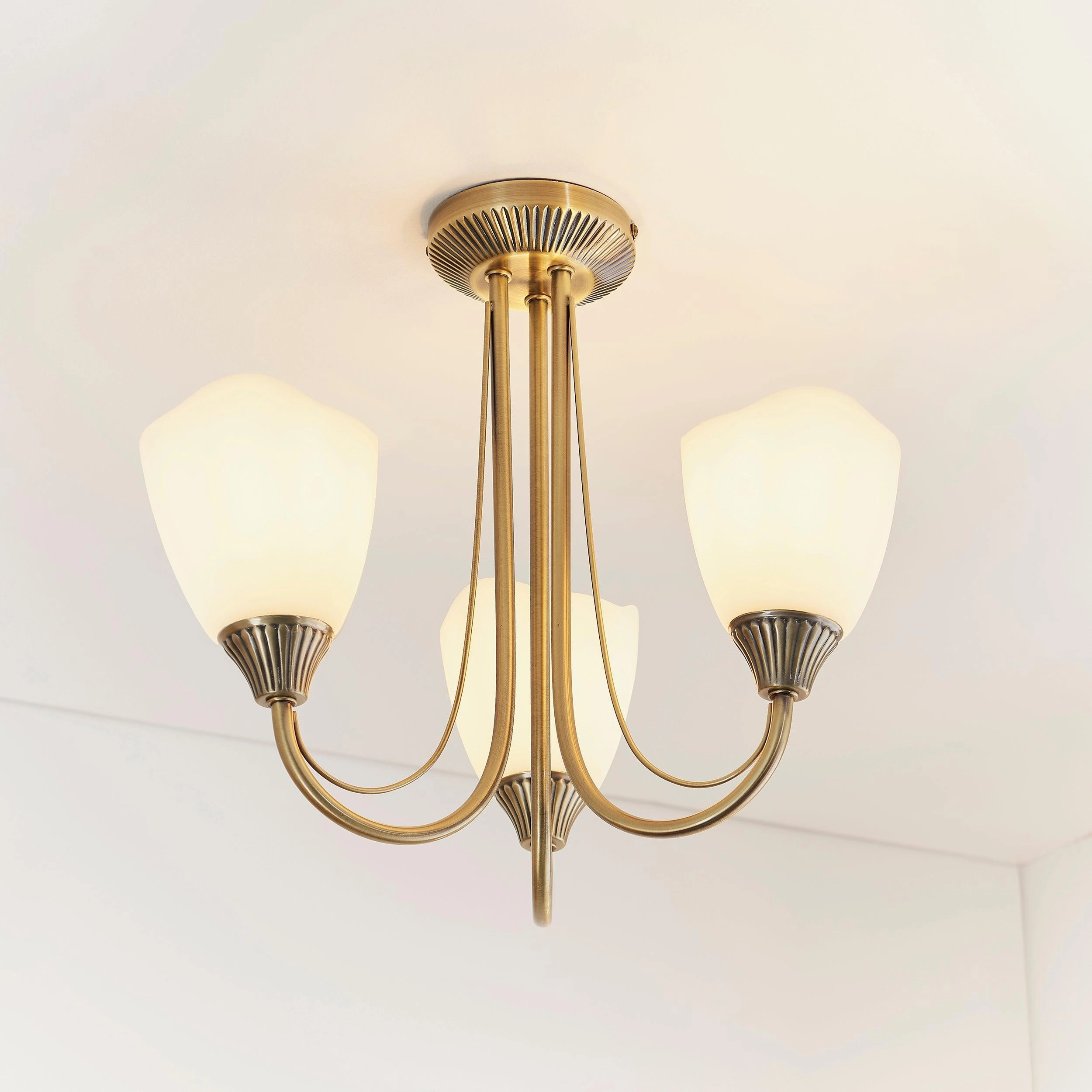 Endon Haughton Antique Brass 3 Light Semi Flush Ceiling Light