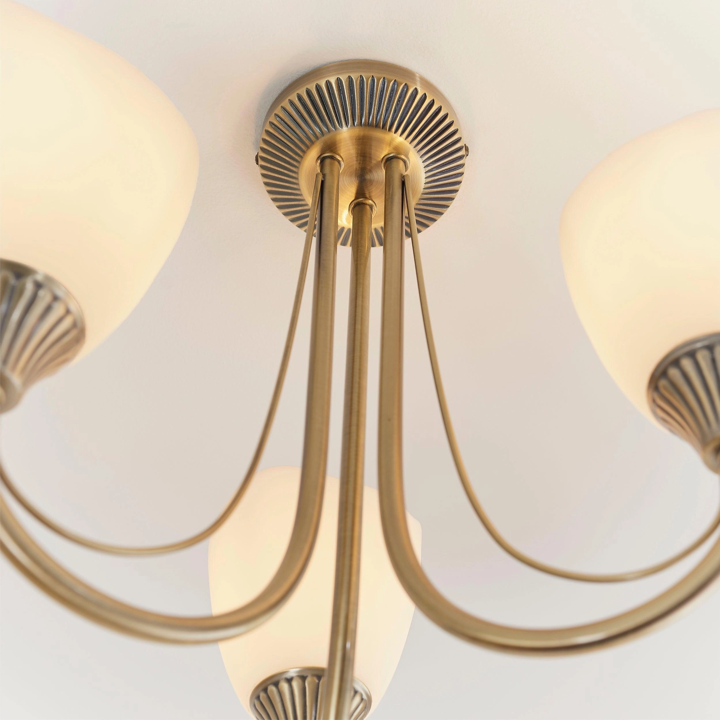 Endon Haughton Antique Brass 3 Light Semi Flush Ceiling Light