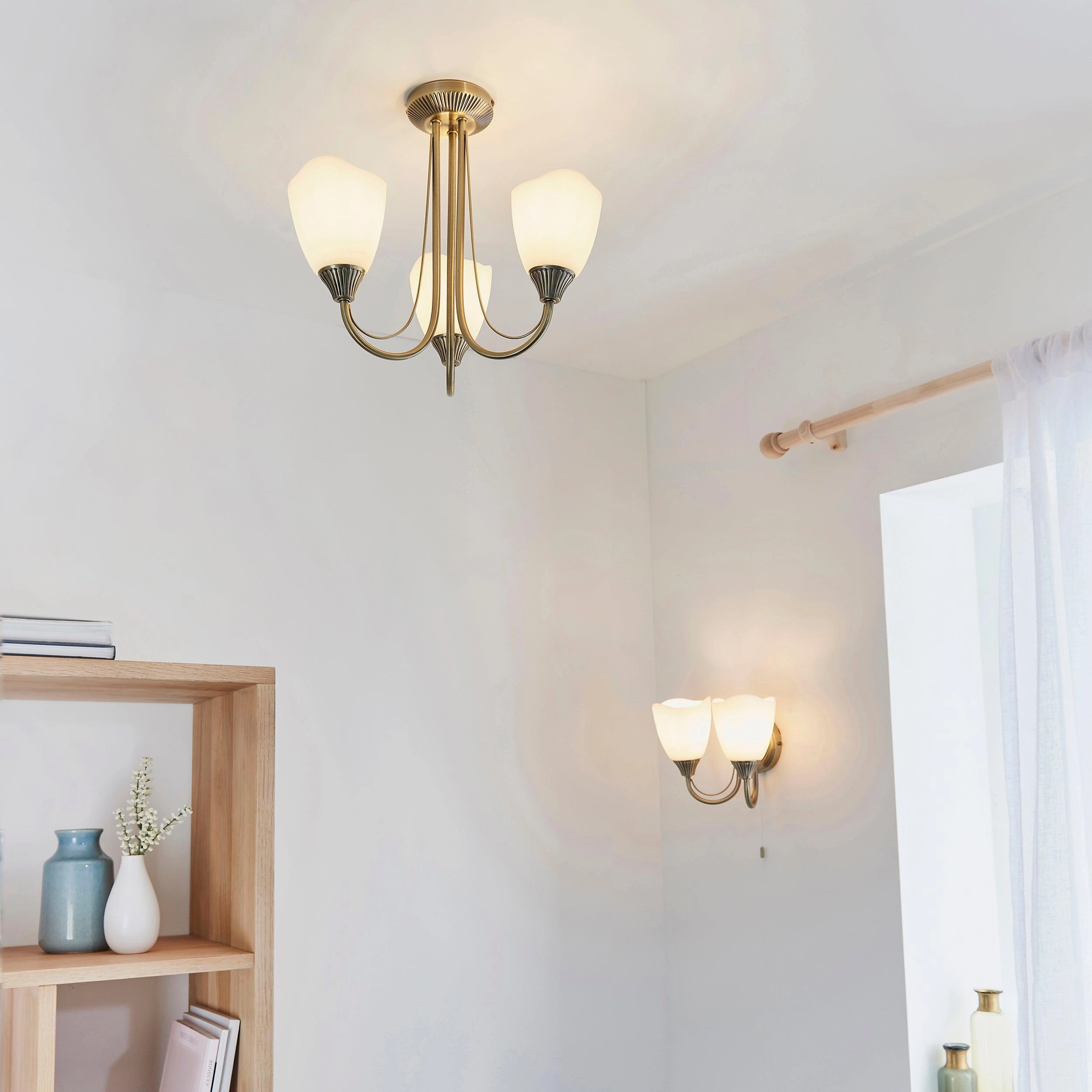 Endon Haughton Antique Brass 3 Light Semi Flush Ceiling Light