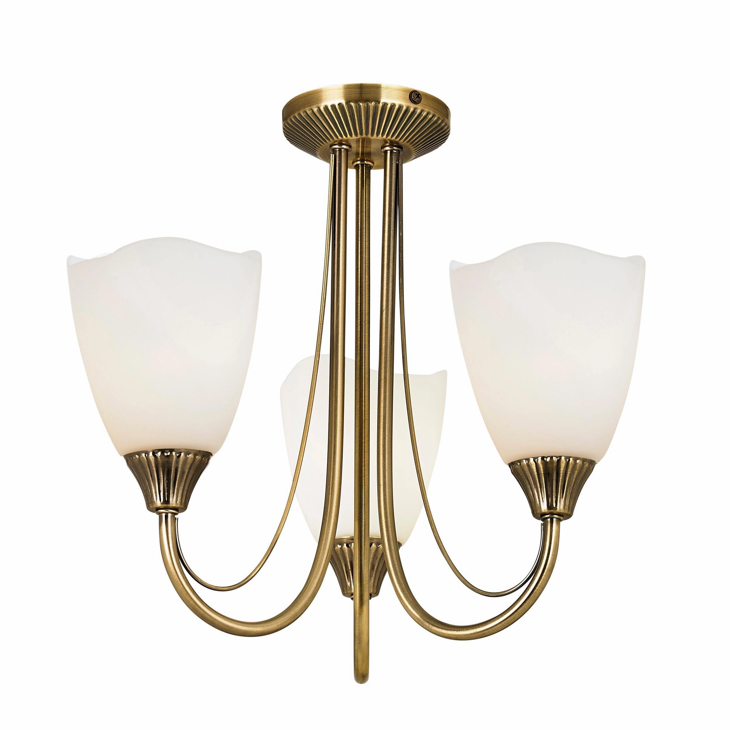 Endon Haughton Antique Brass 3 Light Semi Flush Ceiling Light