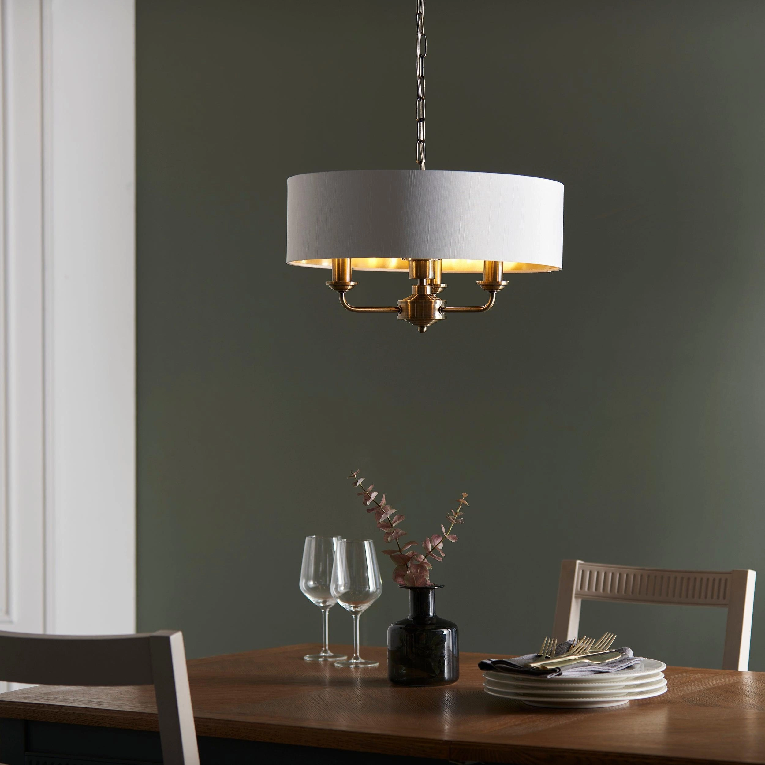 Endon Highclere Antique Brass 3 Light Pendant - White Shade - Open Box sleek LED ceiling lamp