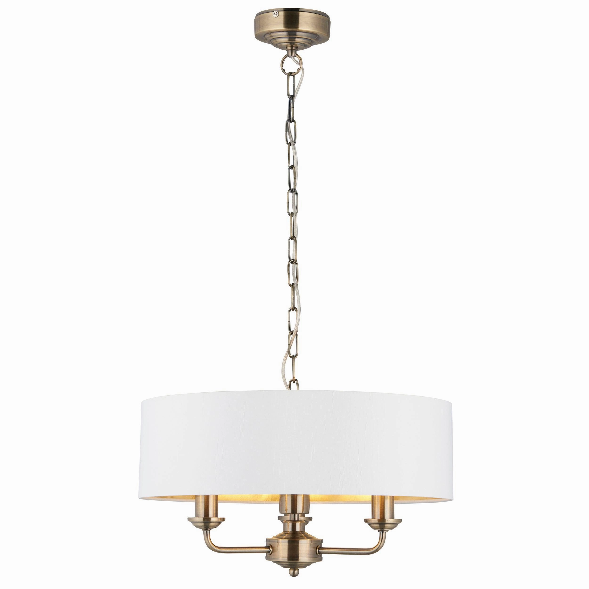 Endon Highclere Antique Brass 3 Light Pendant - White Shade - Open Box