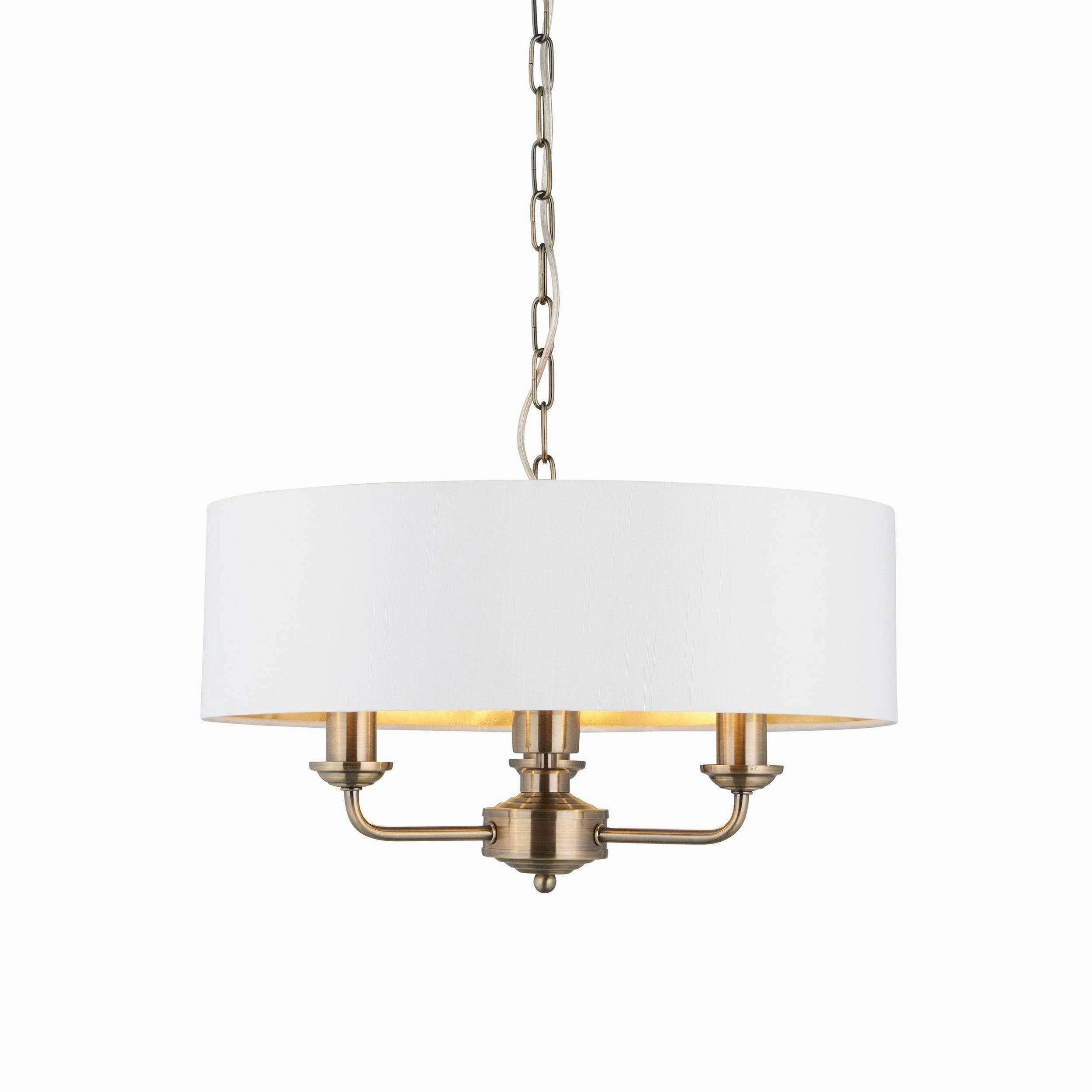 Endon Highclere Antique Brass 3 Light Pendant - White Shade - Open Box