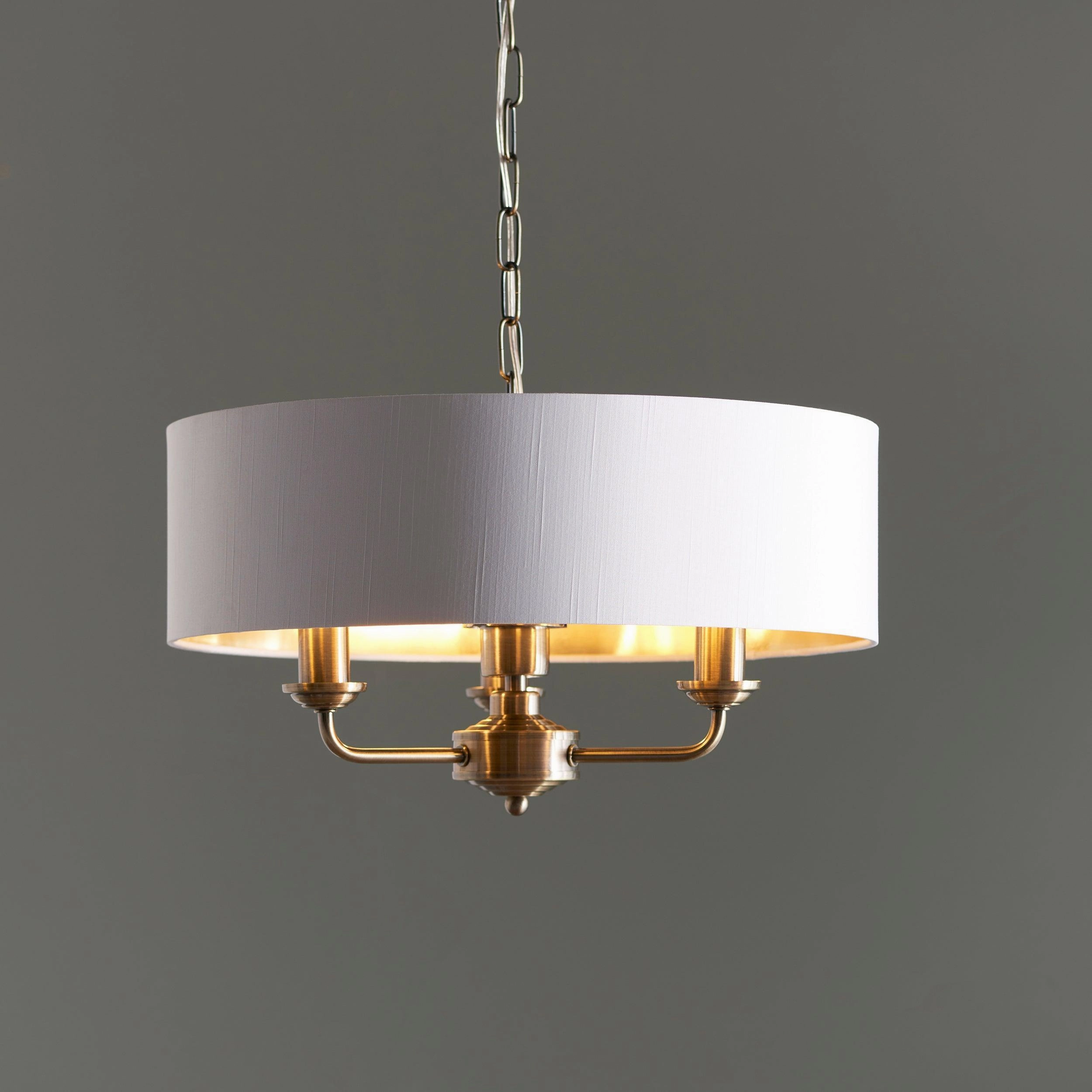Endon Highclere Antique Brass 3 Light Pendant - White Shade - Open Box
