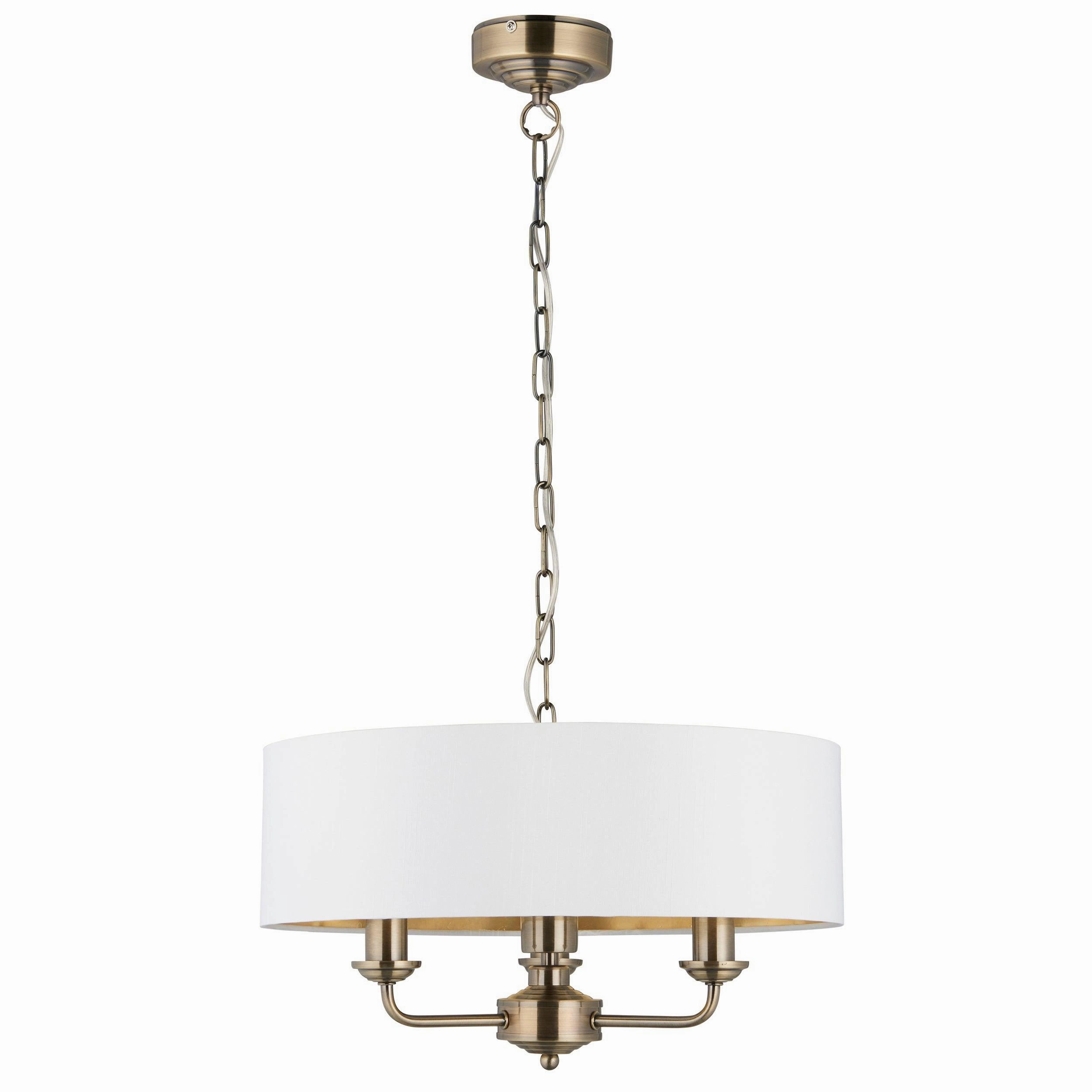 Endon Highclere Antique Brass 3 Light Pendant - White Shade - Open Box