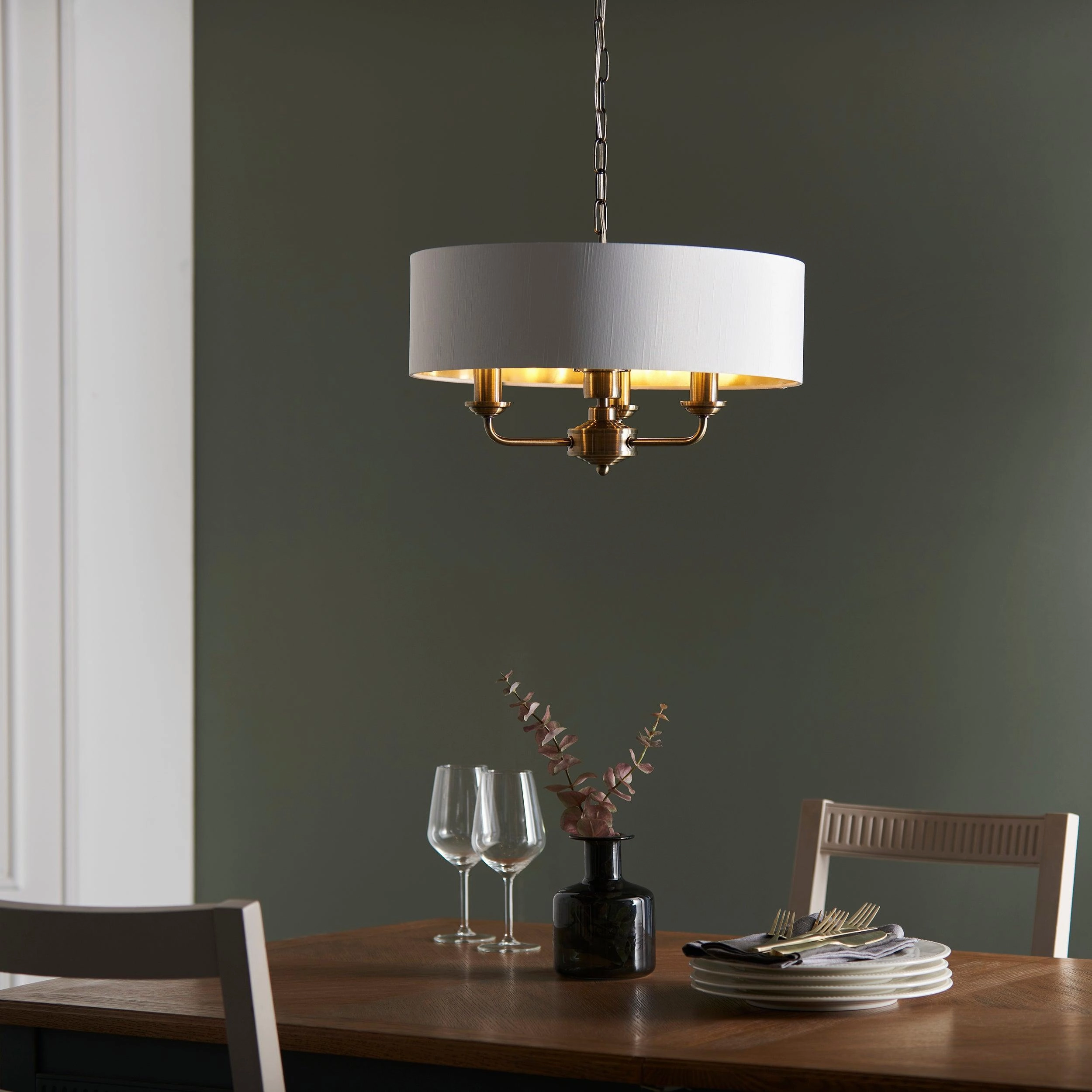 Endon Highclere Antique Brass 3 Light Pendant - White Shade - Open Box flush mount ceiling fixture