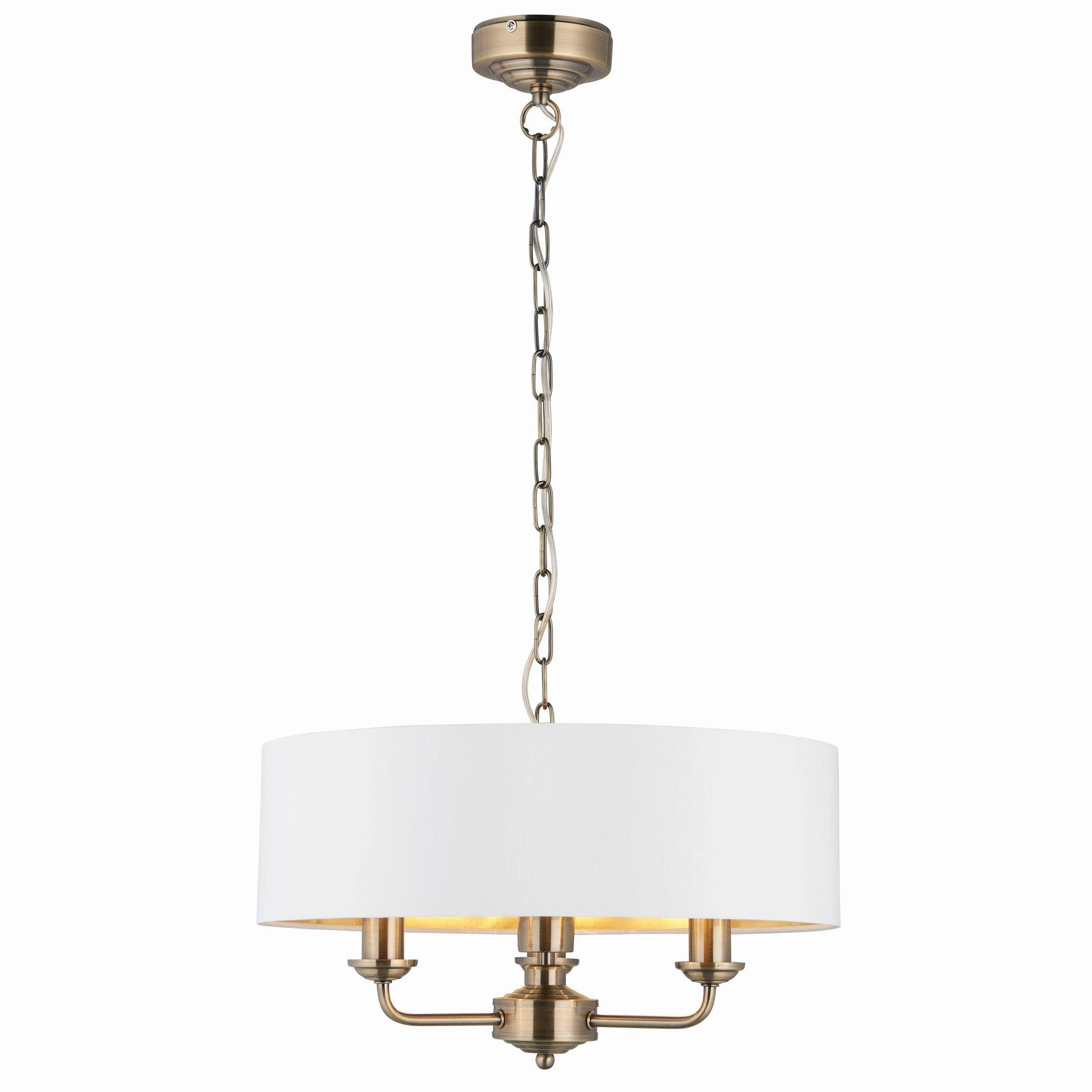 Endon Highclere Antique Brass 3 Light Pendant - White Shade - Open Box