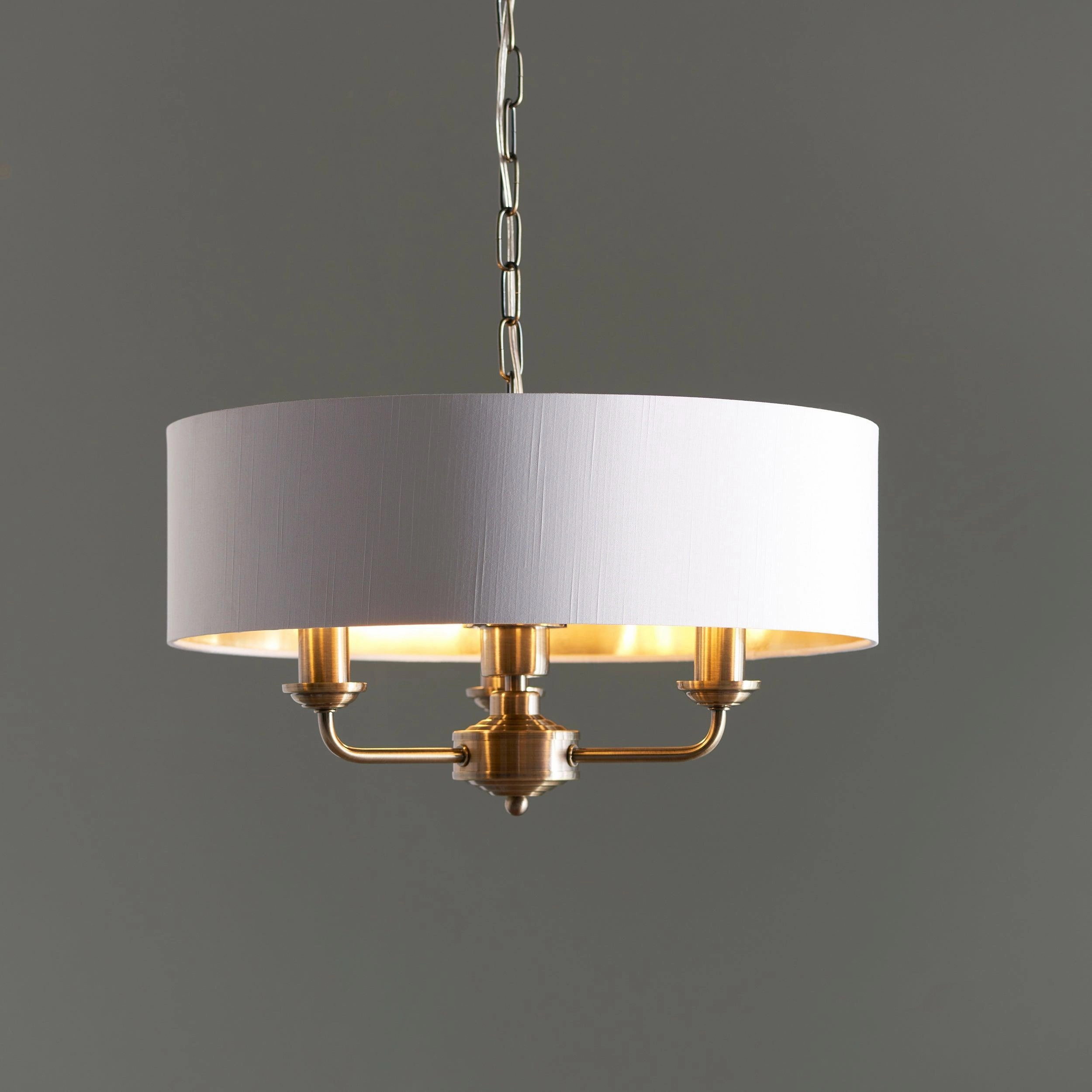Endon Highclere Antique Brass 3 Light Pendant - White Shade - Open Box