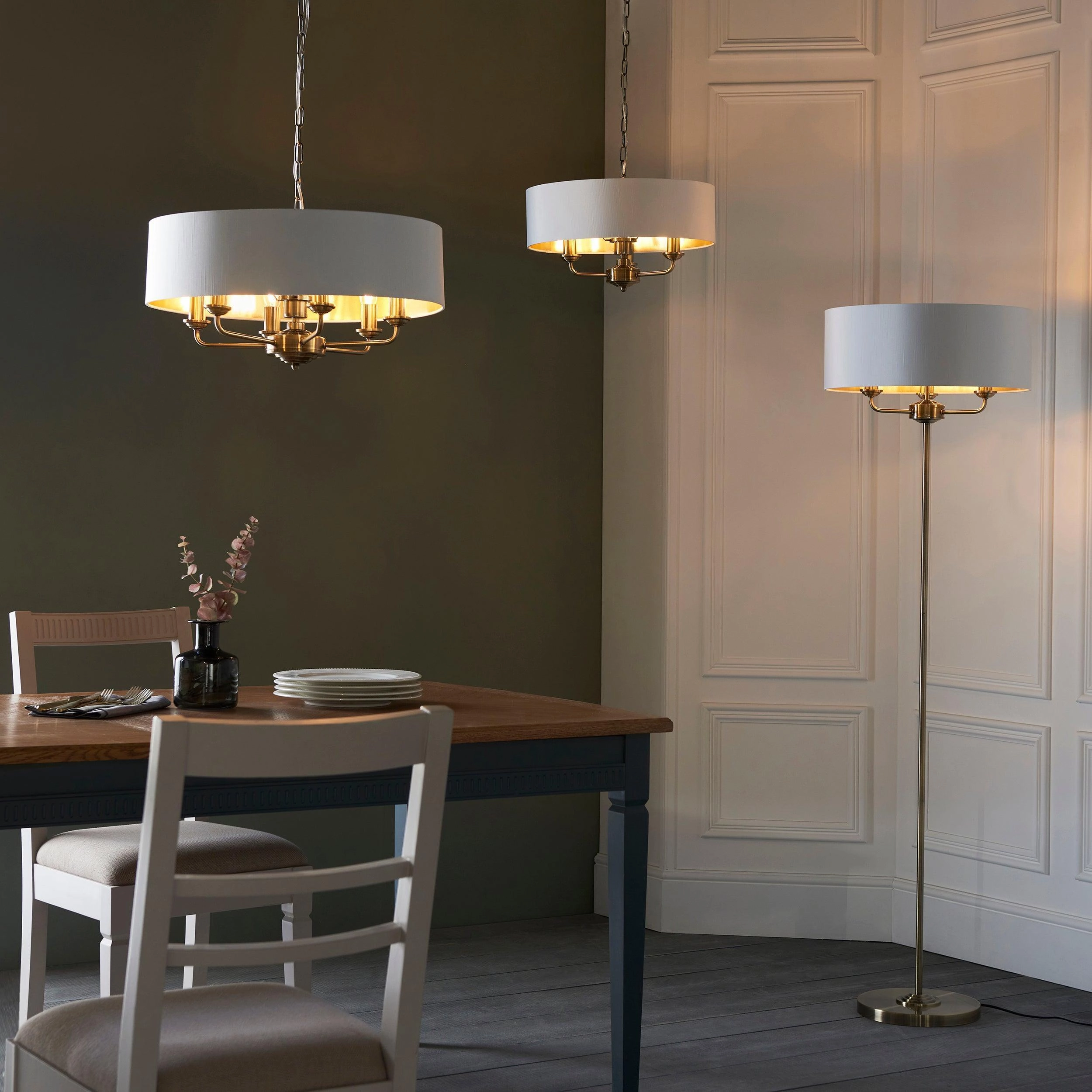 Endon Highclere Antique Brass 3 Light Pendant - White Shade - Open Box